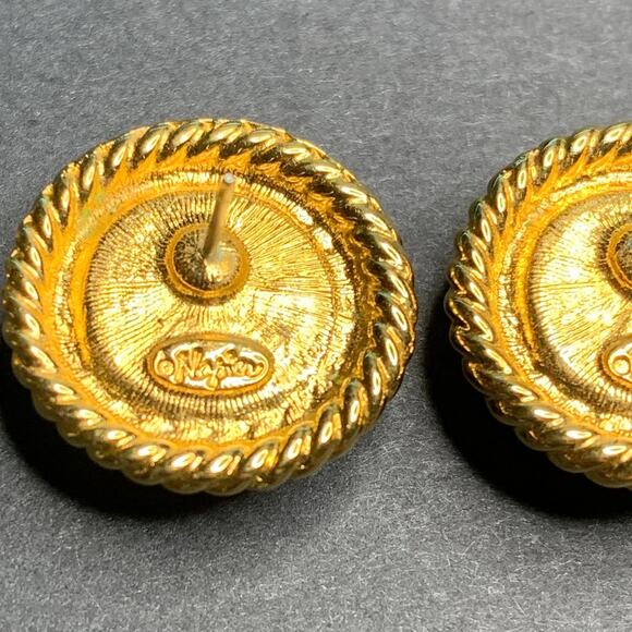 Napier Signed Button Earrings- Red Gold Post Back Vintage - Picture 2 of 6